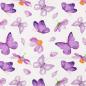 Preview: Baumwolljersey Blüten und Schmetterlinge Lila auf Weiß